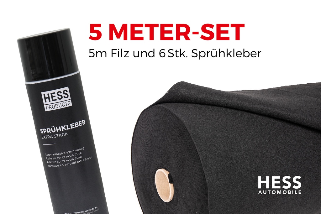 Filz für Fahrzeugisolierung, Set à 5 Meter inkl. Kleber, Schwarz